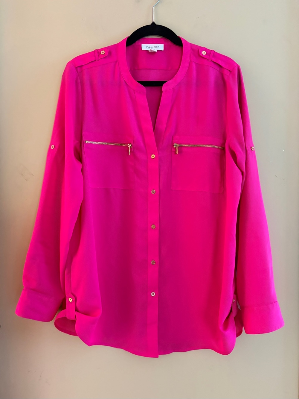 Calvin Klein Fuchsia Button-Front Blouse Large